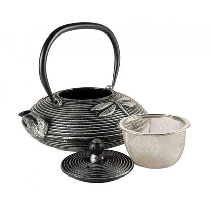 Akitsu Gietijzeren Theepot 800 ml Zwart‑Zilver Met 304 Roestvrij Staal Binnenkant
