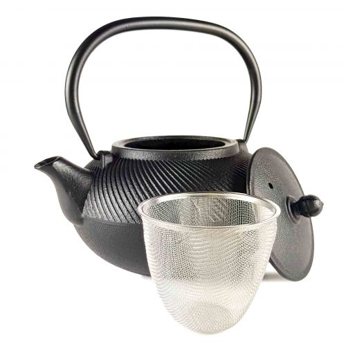 Kurotama Zwarte Gietijzeren Theepot met Metaalfilter - 1 Liter Duurzaam Genot