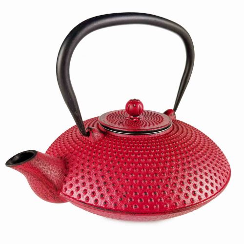 Momiji gietijzeren theepot van 800 ml in rood met metalen filter