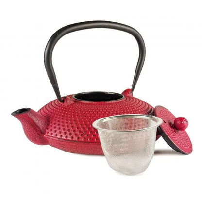 Rode Momiji gietijzeren theepot, zijaanzicht