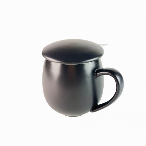 Haiku Mok Zwart: Stijlvolle Keramische Theemok met Metalen Filter 504 ml