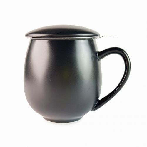 Haiku Mok Zwart: Stijlvolle Keramische Theemok met Metalen Filter 504 ml