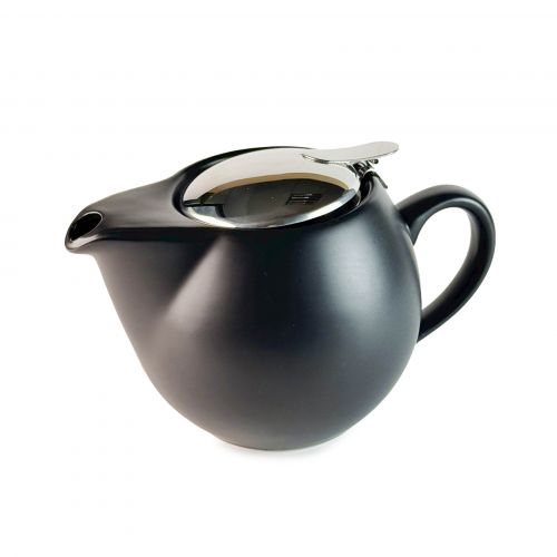 Haiku keramische theepot van 500 ml in mat zwart met metalen filter