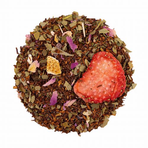 Biologische Liefdesthee: Sinaasappel, Rooibos, Mate, Chili, Aardbei & Vanille Kruidenthee