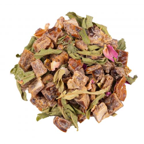 Roos en Guarana vruchteninfusie met rozenblaadjes en hazelnoot