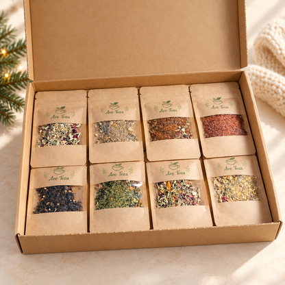 AveTeas winterontdekkingsbox met acht proefverpakkingen losse thee